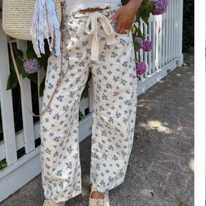 Blue floral barrel jeans